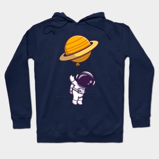 Cute Astronaut Floating With Planet Balloon In Space  Cartoon Hoodie